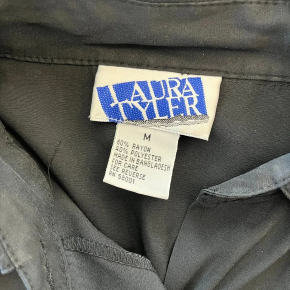 Womens Laura Tyler Vintage Black Button Up Top - M - Picture 8 of 8